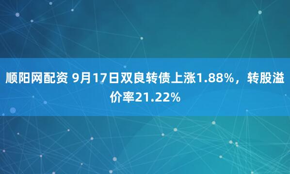 顺阳网配资 9月17日双良转债上涨1.88%，转股溢价率21.22%